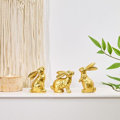 3 زخارف أرنب عيد الفصح الذهبية، تمثال أرنب من الراتنج، تماثيل أرنب صغيرة مزخرفة لقطعة الطاولة المركزية في الأماكن المغلقة لتزيين عيد الفصح في الربيع in Kuwait