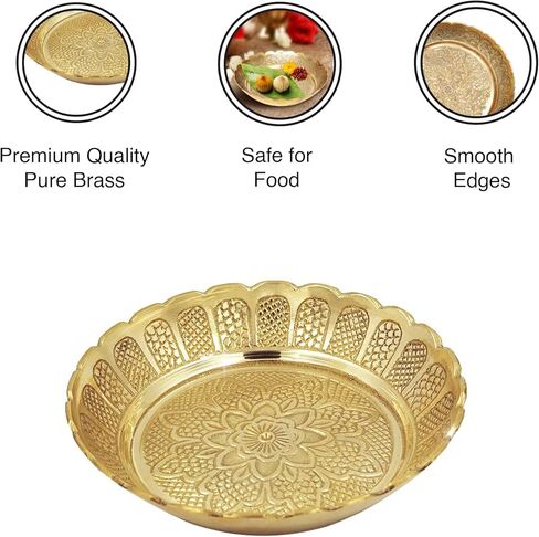 Shubhkart Brass Engraved Nakshi Plate Set 11 cm (Pack of 5) – Indian Decorative Ritual Plates for Puja, Meditation & Festive Décor | Traditional Hindu Offering Plates for Home Altar & Cultural Gifting in Saudi Arabia