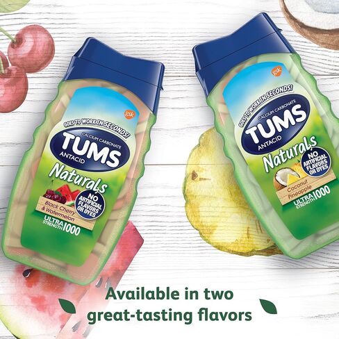 TUMS Naturals Ultra Strength Antacid Chews for Heartburn Relief, Black Cherry & Watermelon - 190 Count in Kuwait