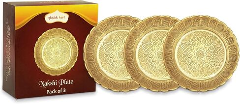 Shubhkart Brass Engraved Nakshi Plate Set 11 cm (Pack of 5) – Indian Decorative Ritual Plates for Puja, Meditation & Festive Décor | Traditional Hindu Offering Plates for Home Altar & Cultural Gifting in Saudi Arabia