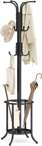 SONGMICS Coat Rack Freestanding, Coat Rack with Umbrella Holder with 12 Hooks, for Entryway, Hallway, Living Room, Bedroom, Ink Black URCR011B01 in Saudi Arabia