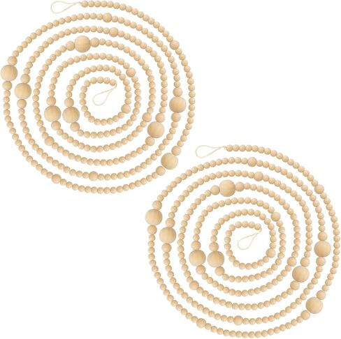2PCS Christmas Wood Beads Garland 24 Feet Wooden Bead Garland Boho Ornaments for Christmas Tree, Xmas Vintage Rustic Farmhouse Round Craft Bead Hanging Holiday Decorations(12 Feet/1Pcs) in Kuwait