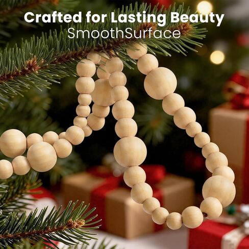 2PCS Christmas Wood Beads Garland 24 Feet Wooden Bead Garland Boho Ornaments for Christmas Tree, Xmas Vintage Rustic Farmhouse Round Craft Bead Hanging Holiday Decorations(12 Feet/1Pcs) in Kuwait