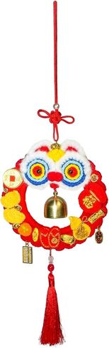 Handmade Crochet Lion Dance Ring Tassel Hanging Ornament Chinese New Year Decorations 2026 - Knitted Pendant for Home Office Spring Festival Decor Gift & Car Rearview Mirror Accessories in Saudi Arabia