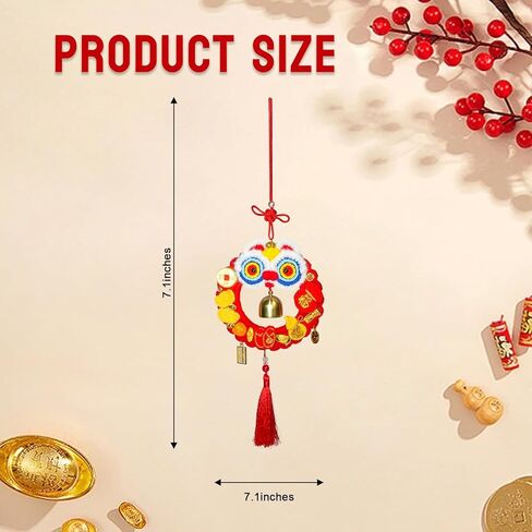 Handmade Crochet Lion Dance Ring Tassel Hanging Ornament Chinese New Year Decorations 2026 - Knitted Pendant for Home Office Spring Festival Decor Gift & Car Rearview Mirror Accessories in Saudi Arabia