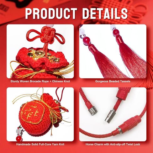 Handmade Crochet Lion Dance Ring Tassel Hanging Ornament Chinese New Year Decorations 2026 - Knitted Pendant for Home Office Spring Festival Decor Gift & Car Rearview Mirror Accessories in Saudi Arabia