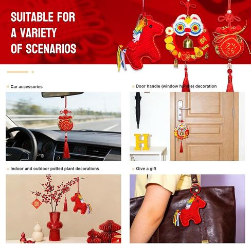 Handmade Crochet Lion Dance Ring Tassel Hanging Ornament Chinese New Year Decorations 2026 - Knitted Pendant for Home Office Spring Festival Decor Gift & Car Rearview Mirror Accessories in Saudi Arabia