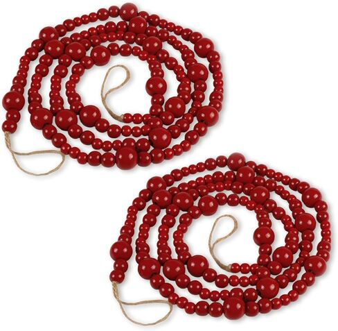 2PCS Christmas Wood Beads Garland 24 Feet Wooden Bead Garland Boho Ornaments for Christmas Tree, Xmas Vintage Rustic Farmhouse Round Craft Bead Hanging Holiday Decorations(12 Feet/1Pcs) in Kuwait