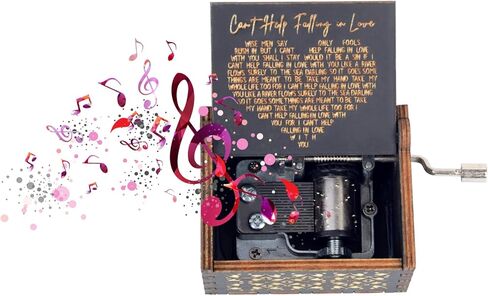Music Box Romantic Valentines Day Gift for Her Him, Antique Laser Engraved I Can't Help to Falling in Love with You Hand Cranked Musical Box for Women Wedding,Anniversary,Birthday in Saudi Arabia