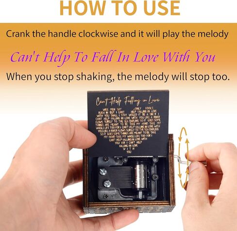 Music Box Romantic Valentines Day Gift for Her Him, Antique Laser Engraved I Can't Help to Falling in Love with You Hand Cranked Musical Box for Women Wedding,Anniversary,Birthday in Saudi Arabia