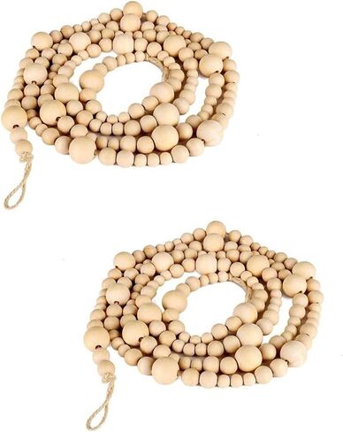 2PCS Christmas Wood Beads Garland 24 Feet Wooden Bead Garland Boho Ornaments for Christmas Tree, Xmas Vintage Rustic Farmhouse Round Craft Bead Hanging Holiday Decorations(12 Feet/1Pcs) in Kuwait