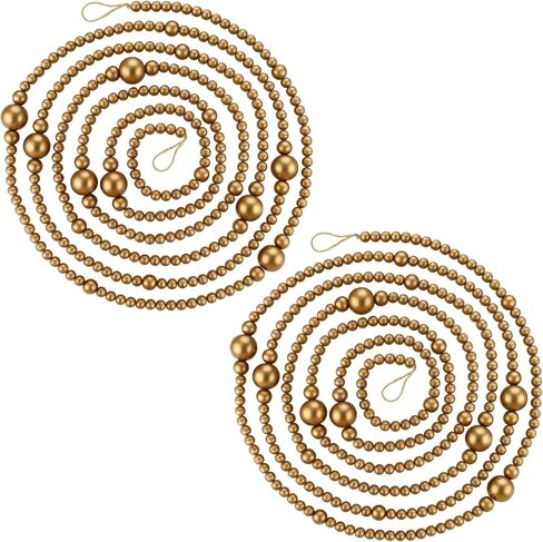 2PCS Christmas Wood Beads Garland 24 Feet Wooden Bead Garland Boho Ornaments for Christmas Tree, Xmas Vintage Rustic Farmhouse Round Craft Bead Hanging Holiday Decorations(12 Feet/1Pcs) in Kuwait