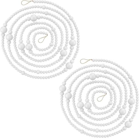 2PCS Christmas Wood Beads Garland 24 Feet Wooden Bead Garland Boho Ornaments for Christmas Tree, Xmas Vintage Rustic Farmhouse Round Craft Bead Hanging Holiday Decorations(12 Feet/1Pcs) in Kuwait