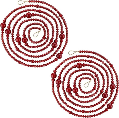 2PCS Christmas Wood Beads Garland 24 Feet Wooden Bead Garland Boho Ornaments for Christmas Tree, Xmas Vintage Rustic Farmhouse Round Craft Bead Hanging Holiday Decorations(12 Feet/1Pcs) in Kuwait
