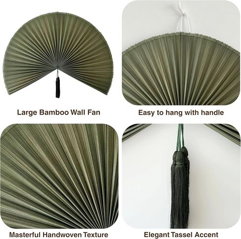 Chicvillage Bamboo Wall Fan Decor - 60" Handmade Woven Bamboo Wall Hanging Fan, Large Japanese Fan Wall Decor for Above Bed, Boho Natural Asian Wall Art, Lightweight & Easy to Hang, Green in Kuwait