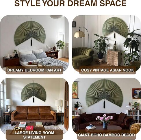 Chicvillage Bamboo Wall Fan Decor - 60" Handmade Woven Bamboo Wall Hanging Fan, Large Japanese Fan Wall Decor for Above Bed, Boho Natural Asian Wall Art, Lightweight & Easy to Hang, Green in Kuwait