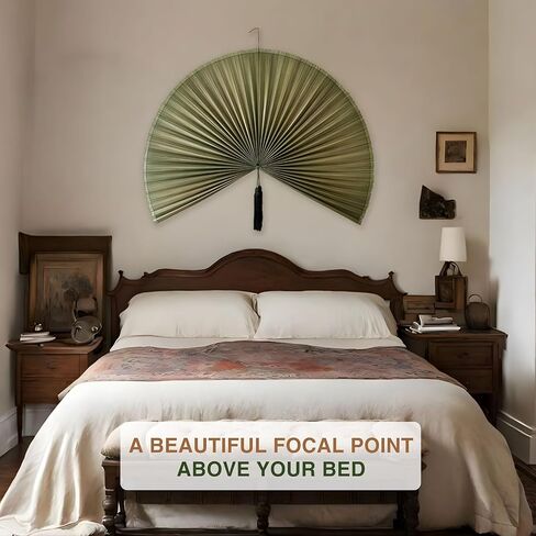Chicvillage Bamboo Wall Fan Decor - 60" Handmade Woven Bamboo Wall Hanging Fan, Large Japanese Fan Wall Decor for Above Bed, Boho Natural Asian Wall Art, Lightweight & Easy to Hang, Green in Kuwait