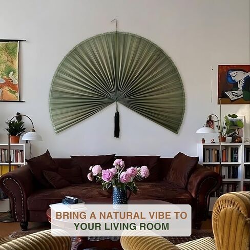 Chicvillage Bamboo Wall Fan Decor - 60" Handmade Woven Bamboo Wall Hanging Fan, Large Japanese Fan Wall Decor for Above Bed, Boho Natural Asian Wall Art, Lightweight & Easy to Hang, Green in Kuwait