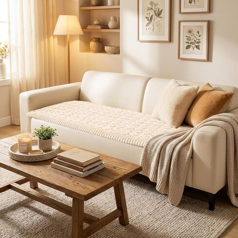 Smiry Couch Covers for Dogs Washable, Non Slip Fuzzy Pet Couch Covers for Sofa, Soft Thick Sofa Slipcovers Furniture Protector Pet Friendly (Cream, 27.6" x 59") in Saudi Arabia