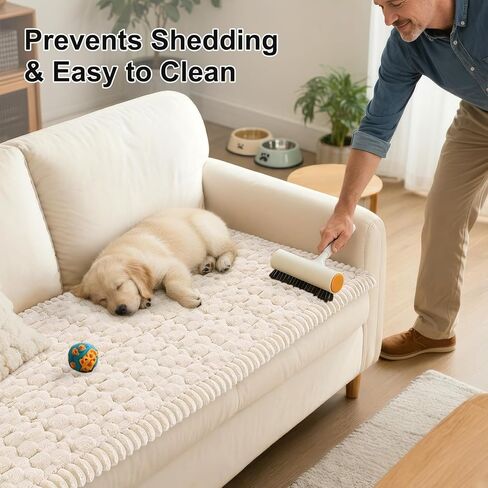 Smiry Couch Covers for Dogs Washable, Non Slip Fuzzy Pet Couch Covers for Sofa, Soft Thick Sofa Slipcovers Furniture Protector Pet Friendly (Cream, 27.6" x 59") in Saudi Arabia