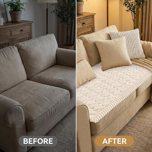 Smiry Couch Covers for Dogs Washable, Non Slip Fuzzy Pet Couch Covers for Sofa, Soft Thick Sofa Slipcovers Furniture Protector Pet Friendly (Cream, 27.6" x 59") in Saudi Arabia