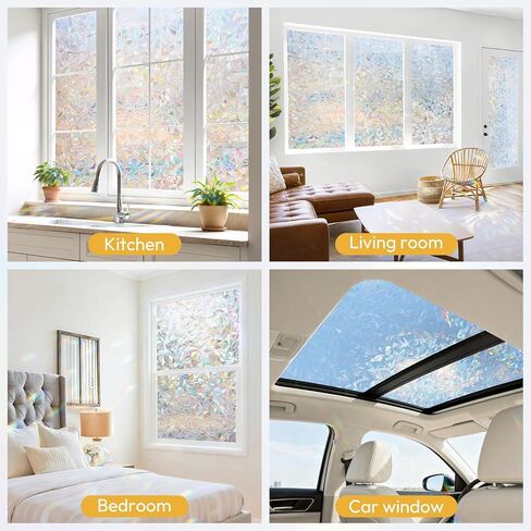 rabbitgoo Window Privacy Film Stained Glass Rainbow 3D Prism Decorative Iridescent Window Sticker Static Cling Suncatcher UV Protection for Home Heat Control, 17.5" x 78.7" in Saudi Arabia