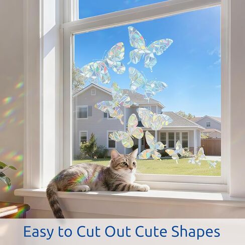 rabbitgoo Window Privacy Film Stained Glass Rainbow 3D Prism Decorative Iridescent Window Sticker Static Cling Suncatcher UV Protection for Home Heat Control, 17.5" x 78.7" in Saudi Arabia