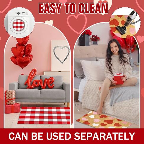 2PCS عيد الحب جوز الهند ترحيب ممسحة الباب الأمامي عدم الانزلاق ممسحة القلب عيد الحب الأحمر والأبيض الجاموس منقوشة البساط في الهواء الطلق للمنزل، الحمام، المطبخ، وديكور مدخل الشرفة الأمامية in Kuwait