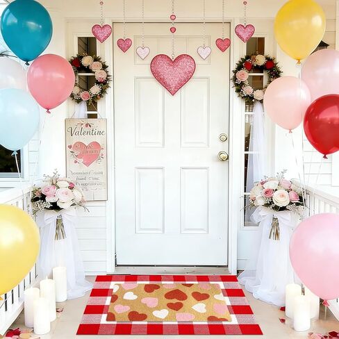 2PCS عيد الحب جوز الهند ترحيب ممسحة الباب الأمامي عدم الانزلاق ممسحة القلب عيد الحب الأحمر والأبيض الجاموس منقوشة البساط في الهواء الطلق للمنزل، الحمام، المطبخ، وديكور مدخل الشرفة الأمامية in Kuwait