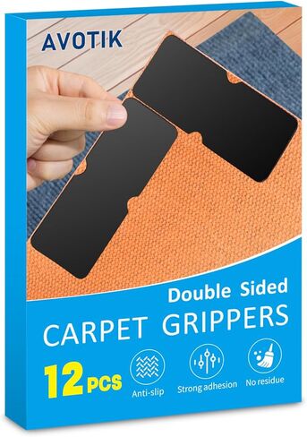 Rug Gripper for Hardwood Floors: 12 PCS No Damage Rug Tape - Anti Slip Rug Grips for Area Rugs – Secure Carpet Tape for Wood Floors, Safe & Strong Hold in Saudi Arabia