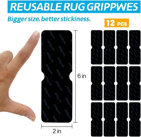 Rug Gripper for Hardwood Floors: 12 PCS No Damage Rug Tape - Anti Slip Rug Grips for Area Rugs – Secure Carpet Tape for Wood Floors, Safe & Strong Hold in Saudi Arabia
