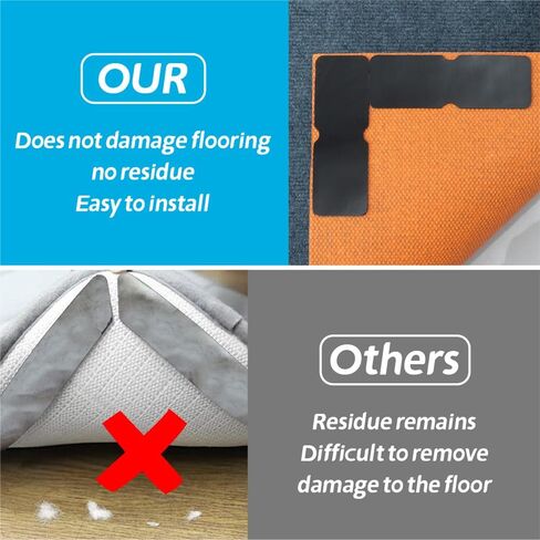 Rug Gripper for Hardwood Floors: 12 PCS No Damage Rug Tape - Anti Slip Rug Grips for Area Rugs – Secure Carpet Tape for Wood Floors, Safe & Strong Hold in Saudi Arabia