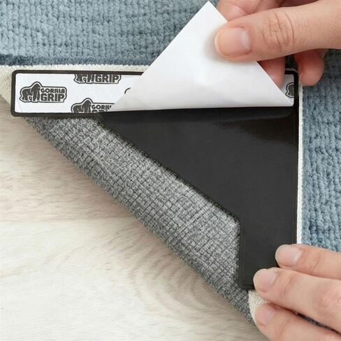 GORILLA GRIP Extra Wide Dual Sided Rug Gripper Pads, Holds Carpet in Place on Hardwood Floors and Tile, Removable Reusable Sticky Corner Grippers, Universal Fit Floor Pad for Under Area Rugs, 4 Pack in Saudi Arabia