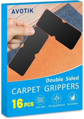 Rug Gripper for Hardwood Floors: 12 PCS No Damage Rug Tape - Anti Slip Rug Grips for Area Rugs – Secure Carpet Tape for Wood Floors, Safe & Strong Hold in Saudi Arabia