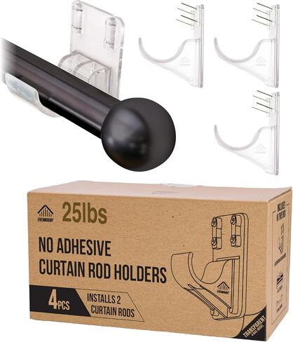 No Adhesive Heavy Duty Curtain Rod Holders with Wide Hook, 5X Stronger Than Adhesive Curtain Rod Hooks,Tension Curtain Rod Bracket for Wall with Pin Guide, Curtain Wall Mount (4 Pack, for 0.75" Rods) in Saudi Arabia