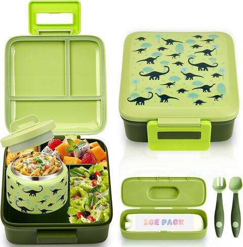 Bento Lunch Box for Kids with 8oz Soup Thermo Leak-Proof Lunch Food Containers with Snack Sauce Container for Kid Girls Boys to School, Blue in Kuwait