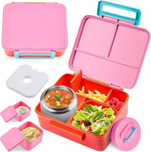 Bento Lunch Box for Kids with 8oz Soup Thermo Leak-Proof Lunch Food Containers with Snack Sauce Container for Kid Girls Boys to School, Blue in Kuwait
