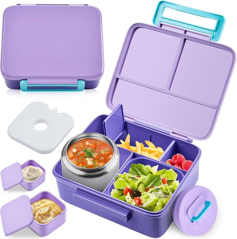 Bento Lunch Box for Kids with 8oz Soup Thermo Leak-Proof Lunch Food Containers with Snack Sauce Container for Kid Girls Boys to School, Blue in Kuwait