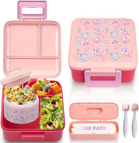 Bento Lunch Box for Kids with 8oz Soup Thermo Leak-Proof Lunch Food Containers with Snack Sauce Container for Kid Girls Boys to School, Blue in Kuwait