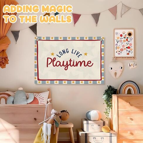 Playroom Wall Decor, Long Live Playtime Linen Canvas Banner,Toddler Playroom Decor Kids Room Nursery with Star Pattern Wall Decor for Toddler Boys Toy Room Bedroom,30x20 Inch in Saudi Arabia