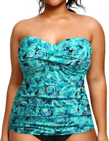 Aqua Eve Plus Size Tankini Top Only Bandeau Swim Top Strapless Swimsuit Top Tummy Control Bathing Suit Top No Bottom in Kuwait