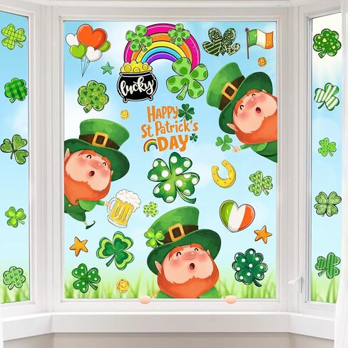 ملصقات نافذة لعيد القديس باتريك لتزيين الزجاج، ملصقات نافذة لطيفة لعيد القديس باتريك، ملصقات كبيرة للحظ السعيد، ملصقات شامروك لباب الربيع، ديكور نافذة الحائط in Kuwait