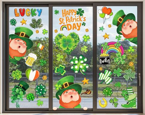 ملصقات نافذة لعيد القديس باتريك لتزيين الزجاج، ملصقات نافذة لطيفة لعيد القديس باتريك، ملصقات كبيرة للحظ السعيد، ملصقات شامروك لباب الربيع، ديكور نافذة الحائط in Kuwait