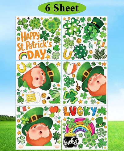 ملصقات نافذة لعيد القديس باتريك لتزيين الزجاج، ملصقات نافذة لطيفة لعيد القديس باتريك، ملصقات كبيرة للحظ السعيد، ملصقات شامروك لباب الربيع، ديكور نافذة الحائط in Kuwait