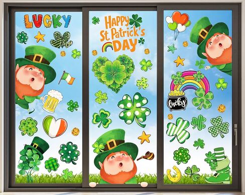 ملصقات نافذة لعيد القديس باتريك لتزيين الزجاج، ملصقات نافذة لطيفة لعيد القديس باتريك، ملصقات كبيرة للحظ السعيد، ملصقات شامروك لباب الربيع، ديكور نافذة الحائط in Kuwait
