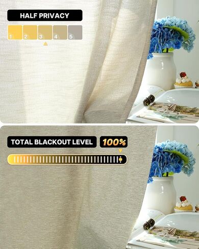 ستائر LazBlinds مربوطة، ستائر كتان معزولة حراريًا للخصوصية، ستارة نافذة الحمام ذات الظل الروماني، ستارة جيب قضيب قابلة للتعديل للمطبخ، غرفة المعيشة، غرفة النوم (31 بوصة عرض × 47 بوصة طول، طبيعي) in Kuwait