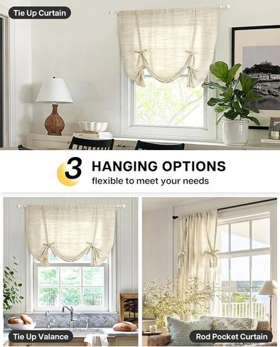 ستائر LazBlinds مربوطة، ستائر كتان معزولة حراريًا للخصوصية، ستارة نافذة الحمام ذات الظل الروماني، ستارة جيب قضيب قابلة للتعديل للمطبخ، غرفة المعيشة، غرفة النوم (31 بوصة عرض × 47 بوصة طول، طبيعي) in Kuwait