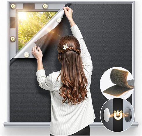 Magnetic Blackout Window Cover 40" x 58" Portable Blackout Curtains for Bedroom, Temporary Black Out Shades Window Privacy Film No Drill Black Out Blinds for Baby Nursery Travel Skylight - Blacks in Saudi Arabia