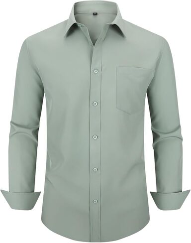 corfty Men Long Sleeve Dress Shirt - Regular Fit Stretch Free-Wrinkle Casual Button Down Shirt in Kuwait
