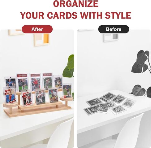 حامل خشبي لعرض بطاقات التداول، حامل بطاقات من 3 طبقات للبطاقات المتدرجة والرياضية وبطاقات TCG، حامل عرض الطاولة، حامل رف من الخشب الصلب الريفي لكرة السلة وكرة القدم والهوكي (حبيبات خشبية) in Kuwait